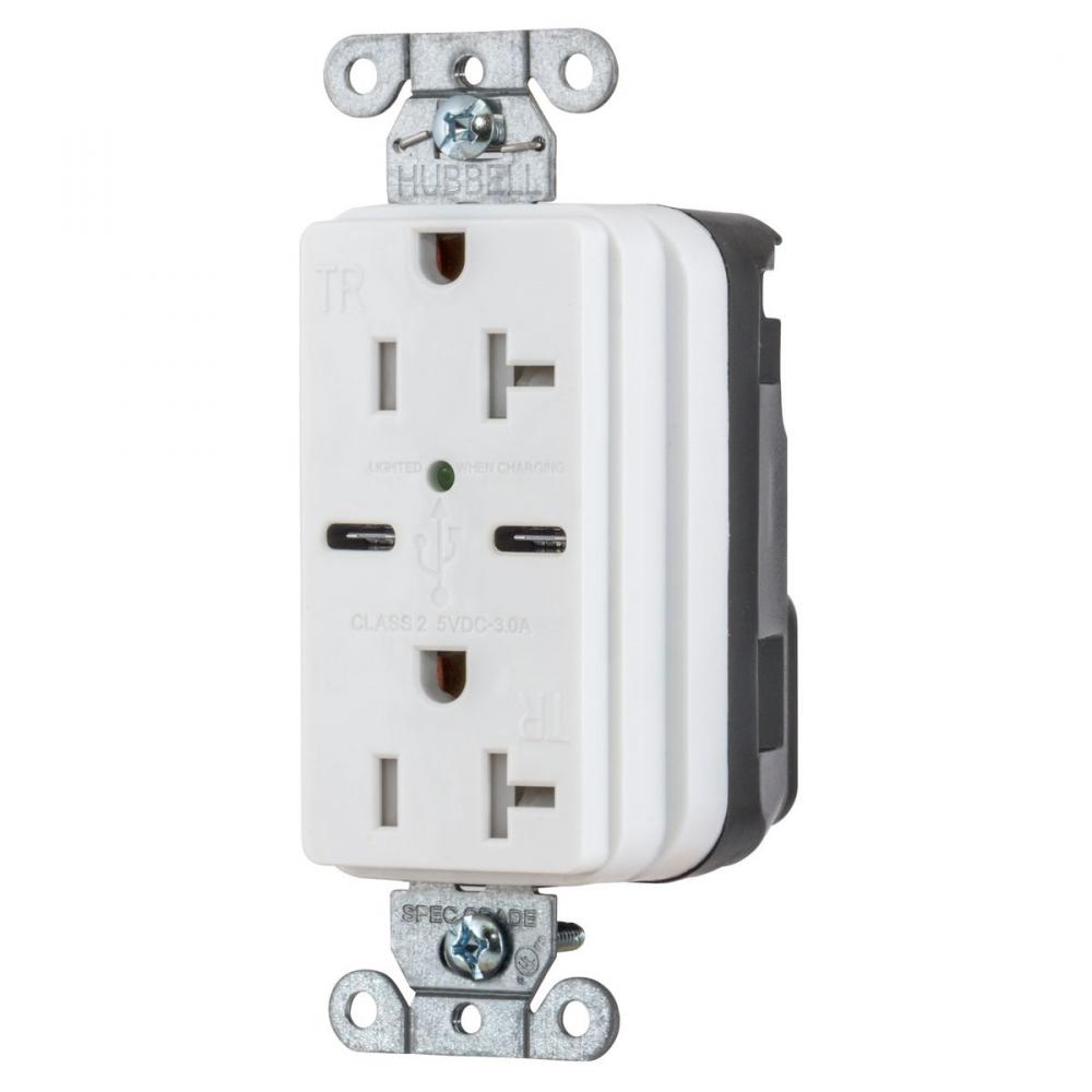 USB CHG SNAP 20A125V DUP 5A PORT C, WH