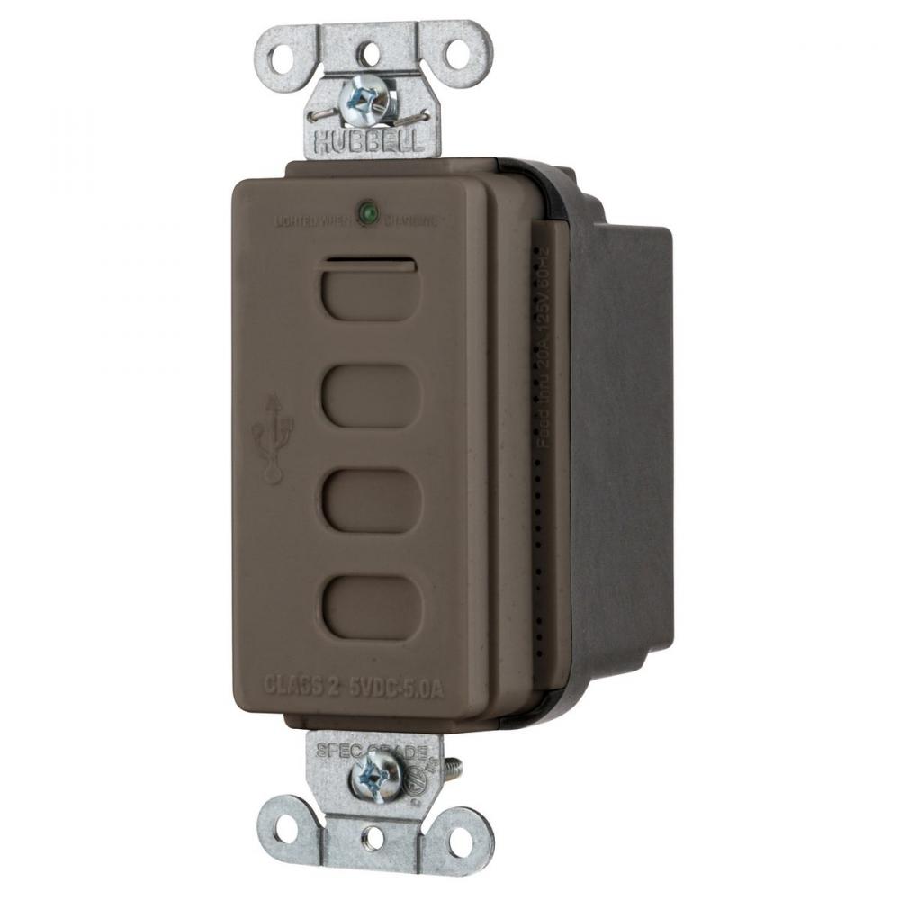 USB CHRGR 4 PORT 5AMP 5 TYPE C, BROWN