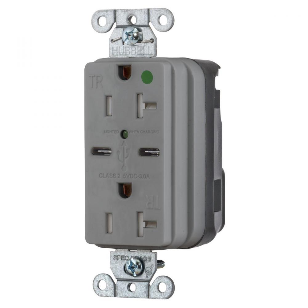USB CHG SNAP HG 20A125V DUP 5A PT C, GY