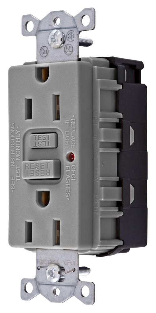 GFCI, COM, SNAP, TRWR, 15A 125V, GY