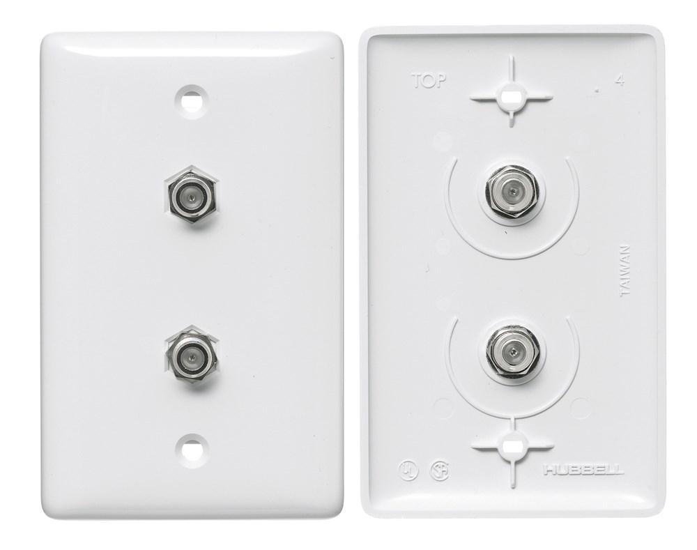 PLATE, 1GANG,W/2 F-CONNECTORS,WH