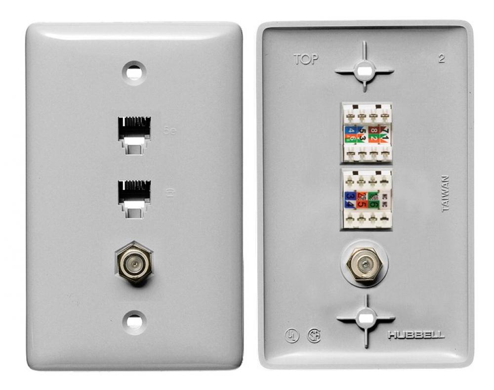 PLATE, 1GANG,W/6P6C,CAT5E,F-CONN,OW