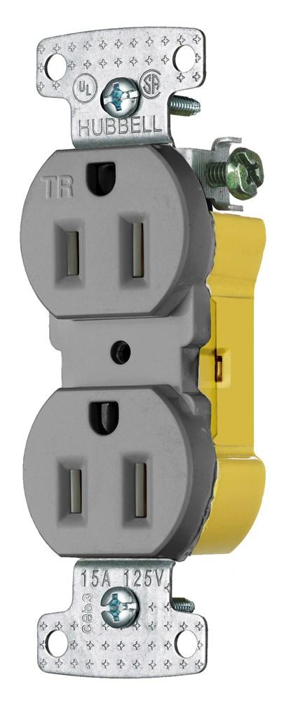 RCPT, DUP, TR, 15A 125V, PUSHTERM, GY