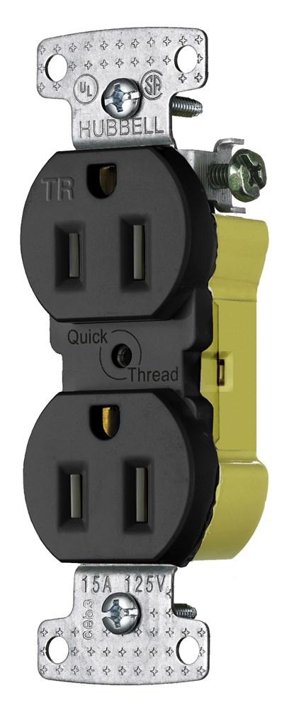 RCPT, DUP, TR, 15A 125V, Q-P P-TERM, BK