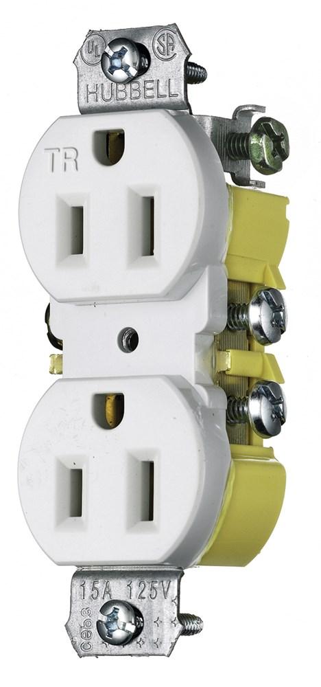 RCPT, DUP, TR, 15A 125V, CUT EARS,WH