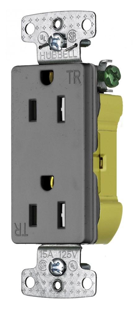 RCPT, DUP, DEC, TR, 15A 125V, P-TERM, GY