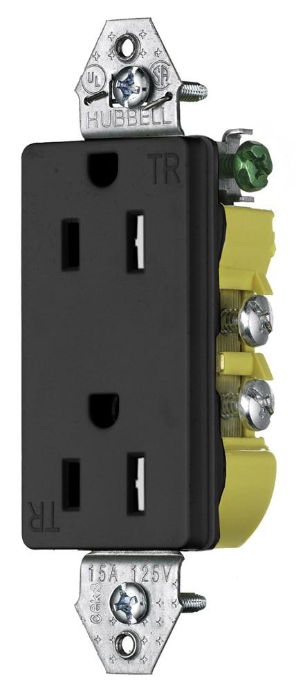 RCPT, DUP, DEC, TR, 15A125V,NO EARS, BK