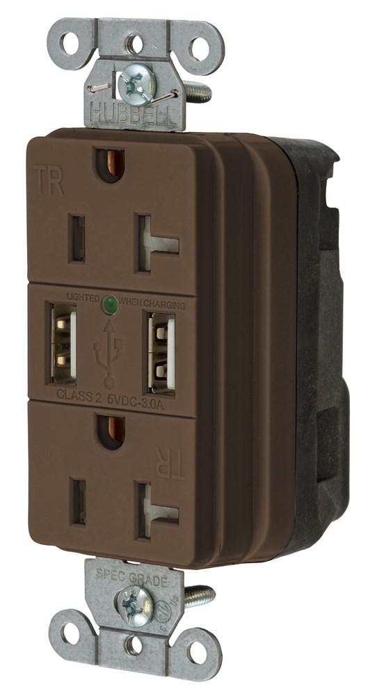 USB CHGR SNAP 20A125V DUP 3A5V PORT BR