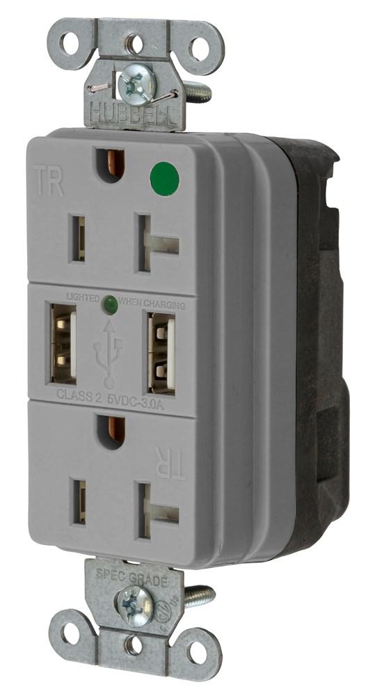 USB CHGR SNAP HG 20A125V DUP 3A5V PT GY
