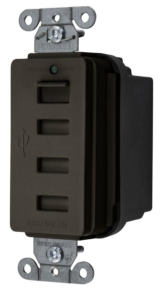 USB CHRGR 4 PORT 5AMP 5 VOLT, BROWN