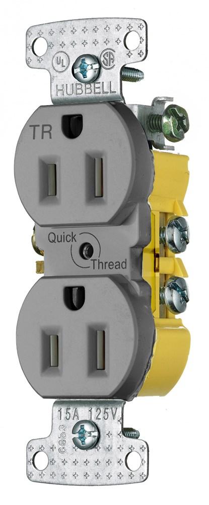 RCPT, DUP, TR, 15A 125V, QCK-PLT, GY