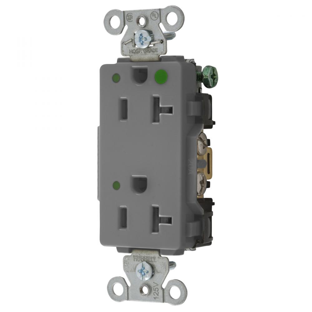 RCPT DECO DUP HG HUBPRO 20A/125V LED GY