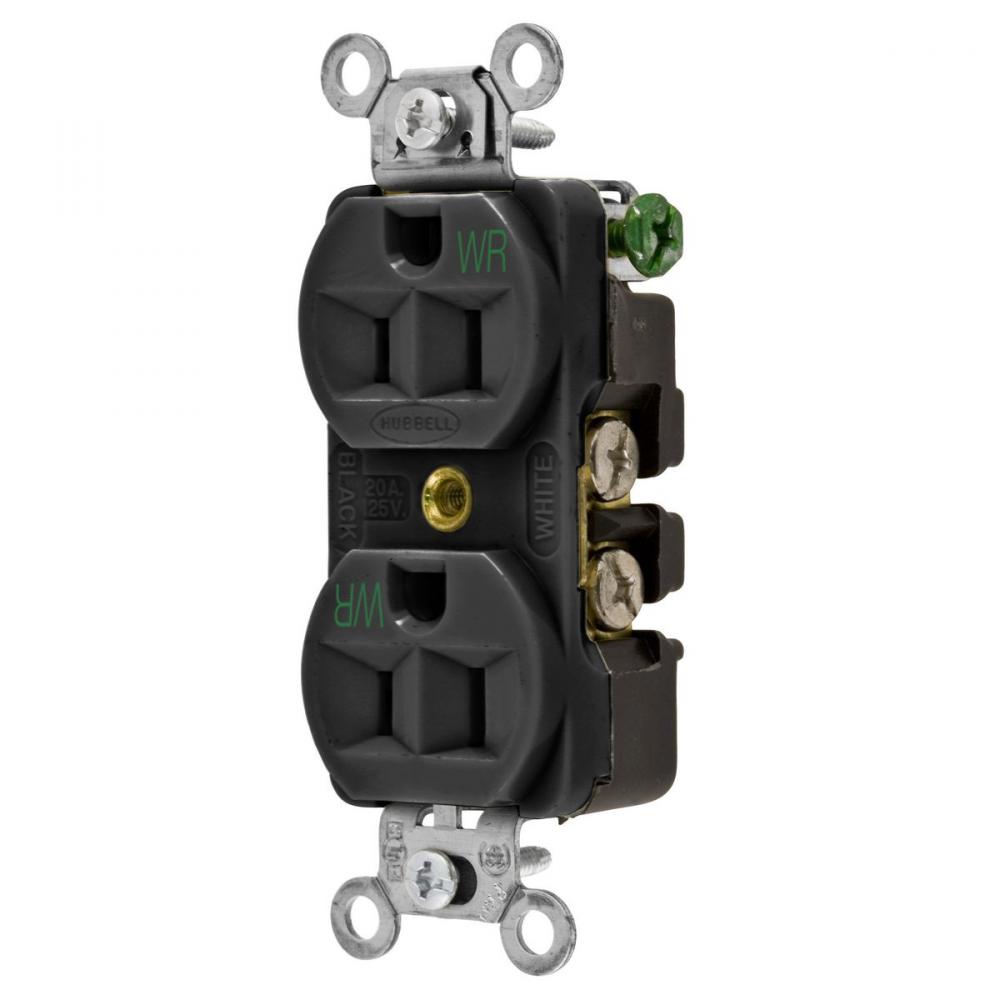 RCPT, DUP WR, HUBPRO, 15A 125V, BK
