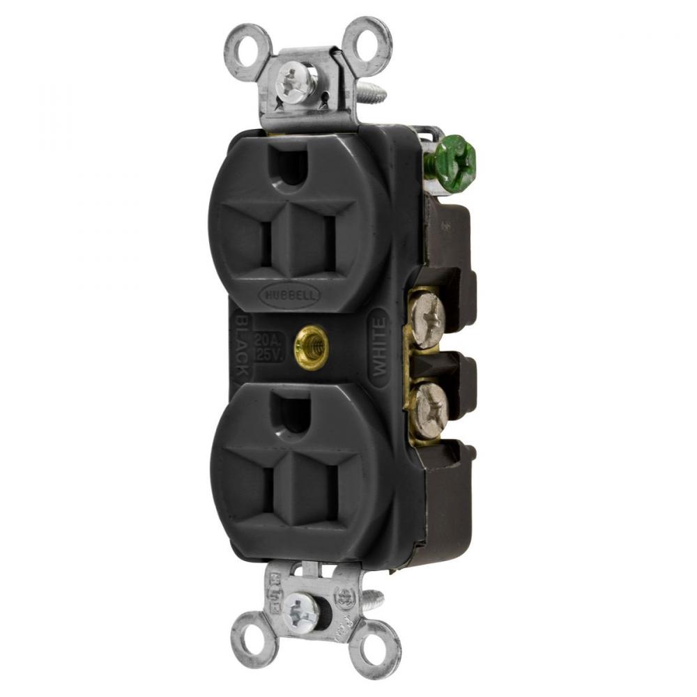 RCPT, DUP SB, HUBPRO, 15A 125V, FG , BK