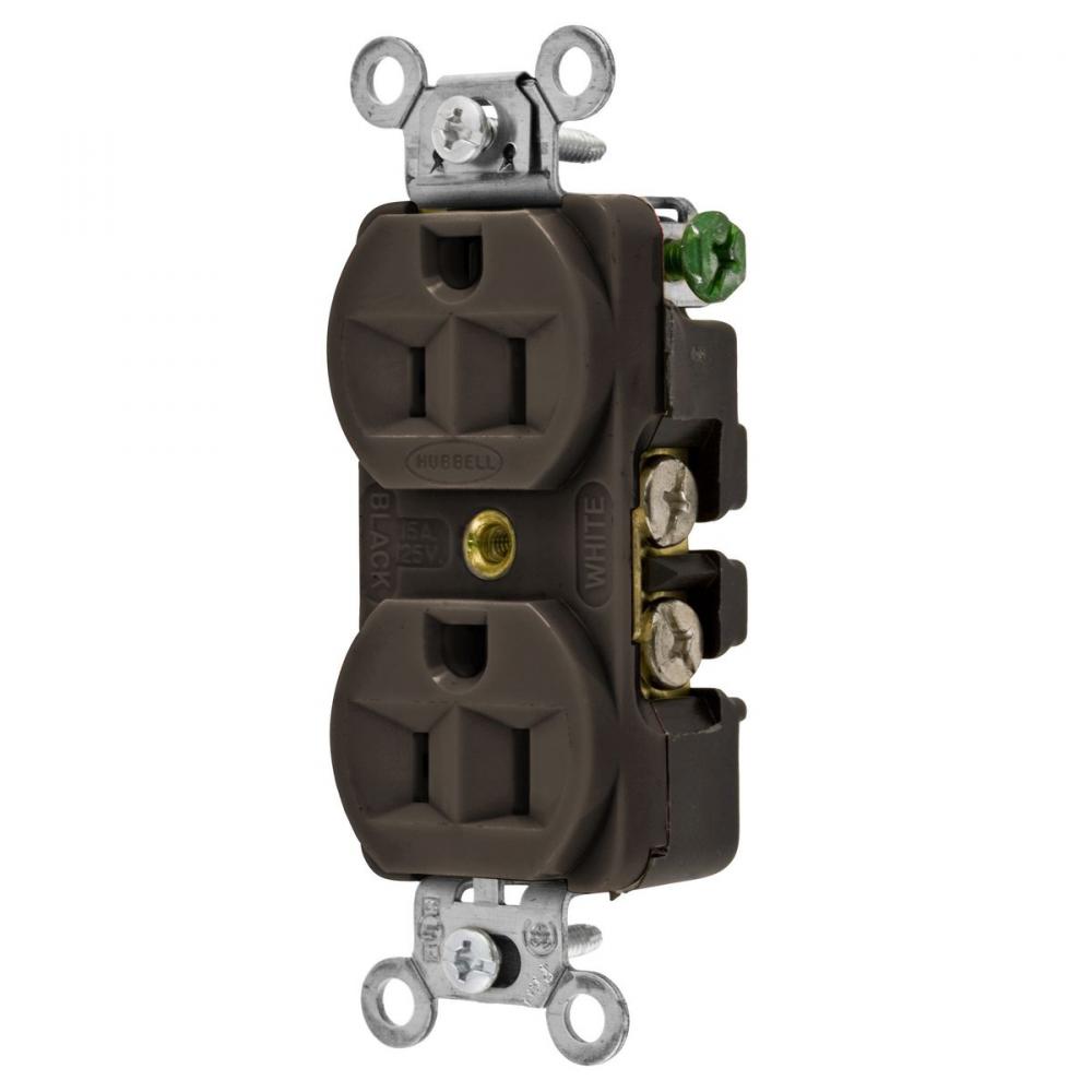 RCPT, DUP SB, HUBPRO, 15A 125V, FG , BR