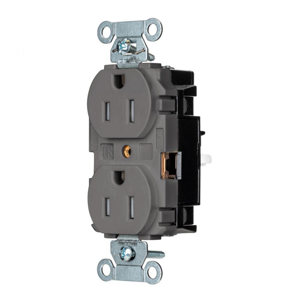 PRO RCPT COM, TR, SPRG TRM, 15A 125V, GY