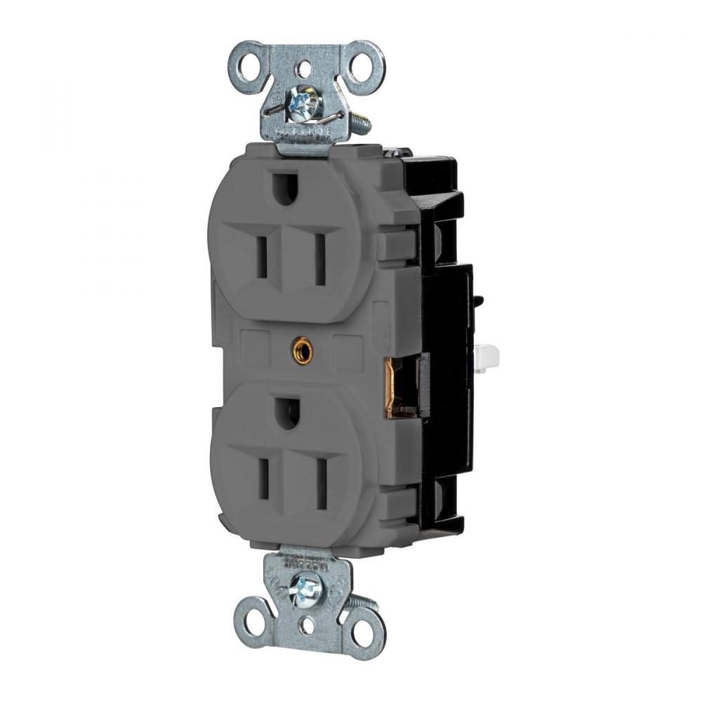 PRO RCPT, IND, SPRG TRM, 15A 125V, GY