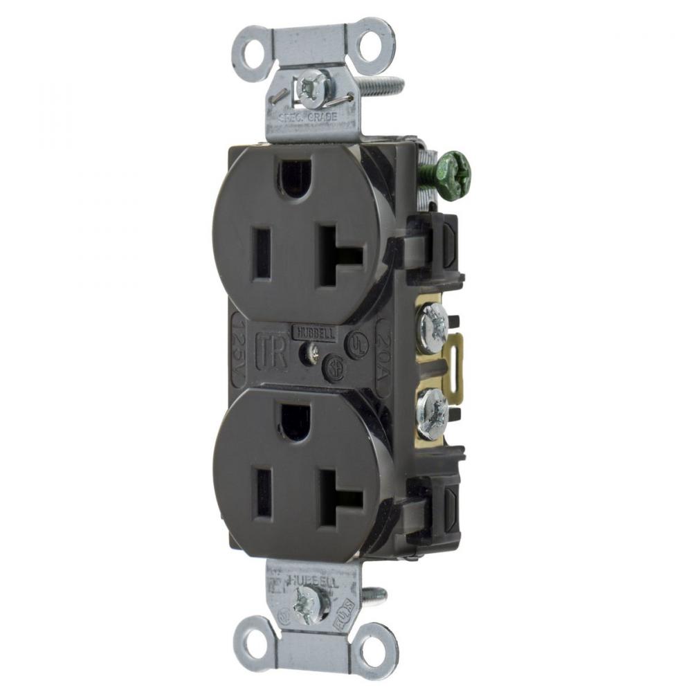 RCPT, DUP SB, HUBPRO, 20A 125V, SF, BK