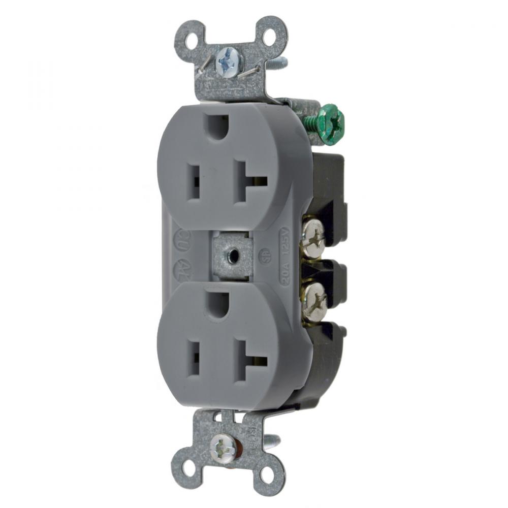 RCPT, DUP SB, HUBPRO, 20A 125V, SF, GRAY