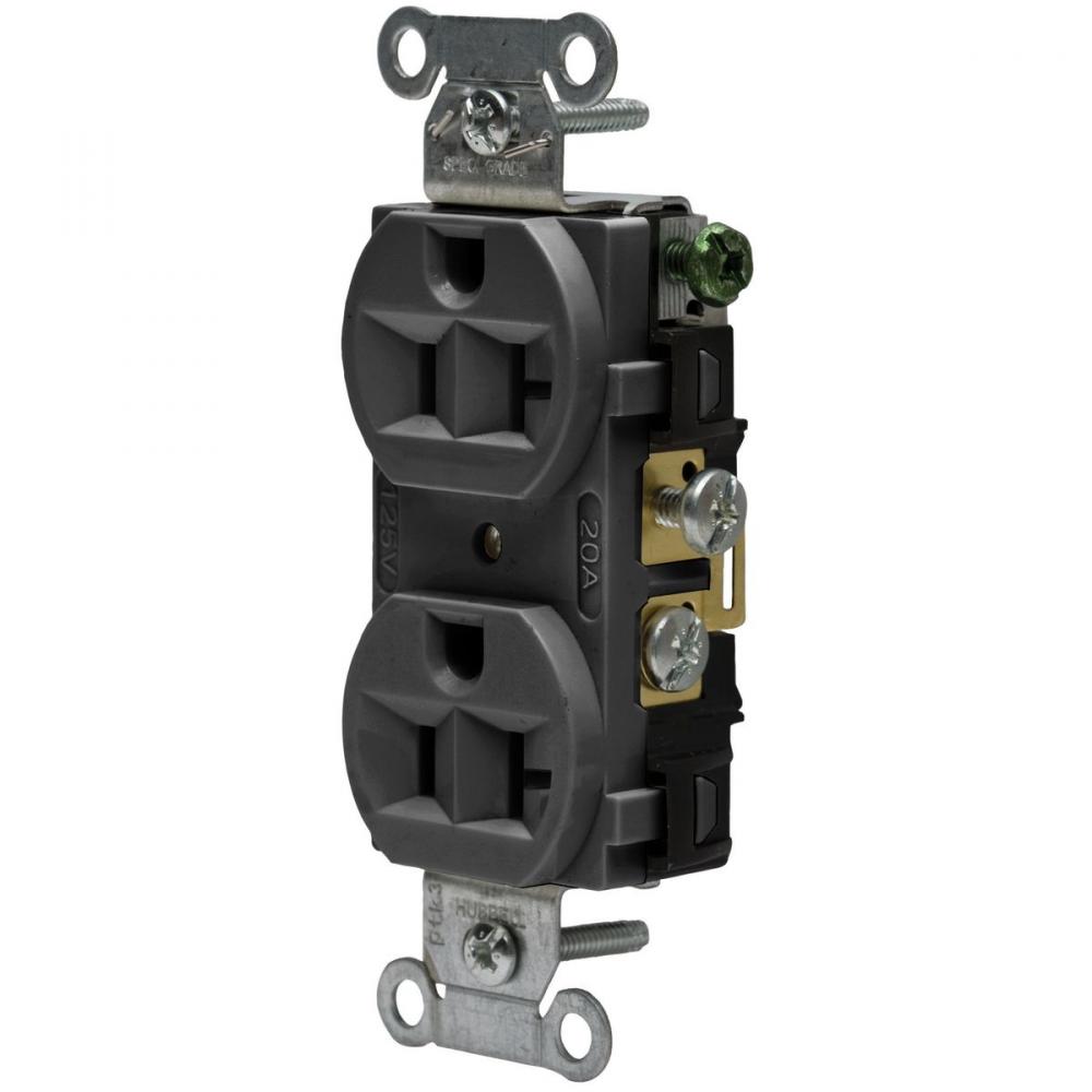 RCPT, DUP SB, HUBPRO, 20A 125V, FG, BK