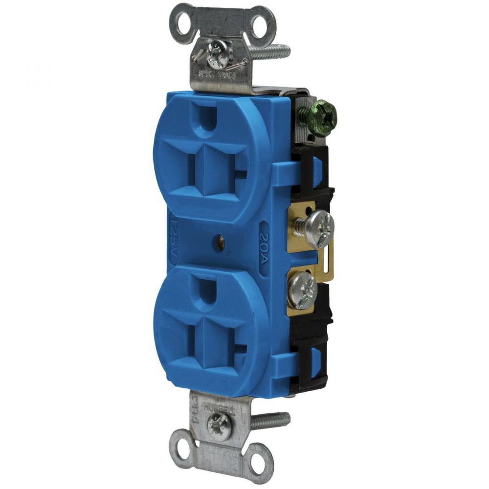 RCPT, DUP SB, HUBPRO, 20A 125V, FG, BL