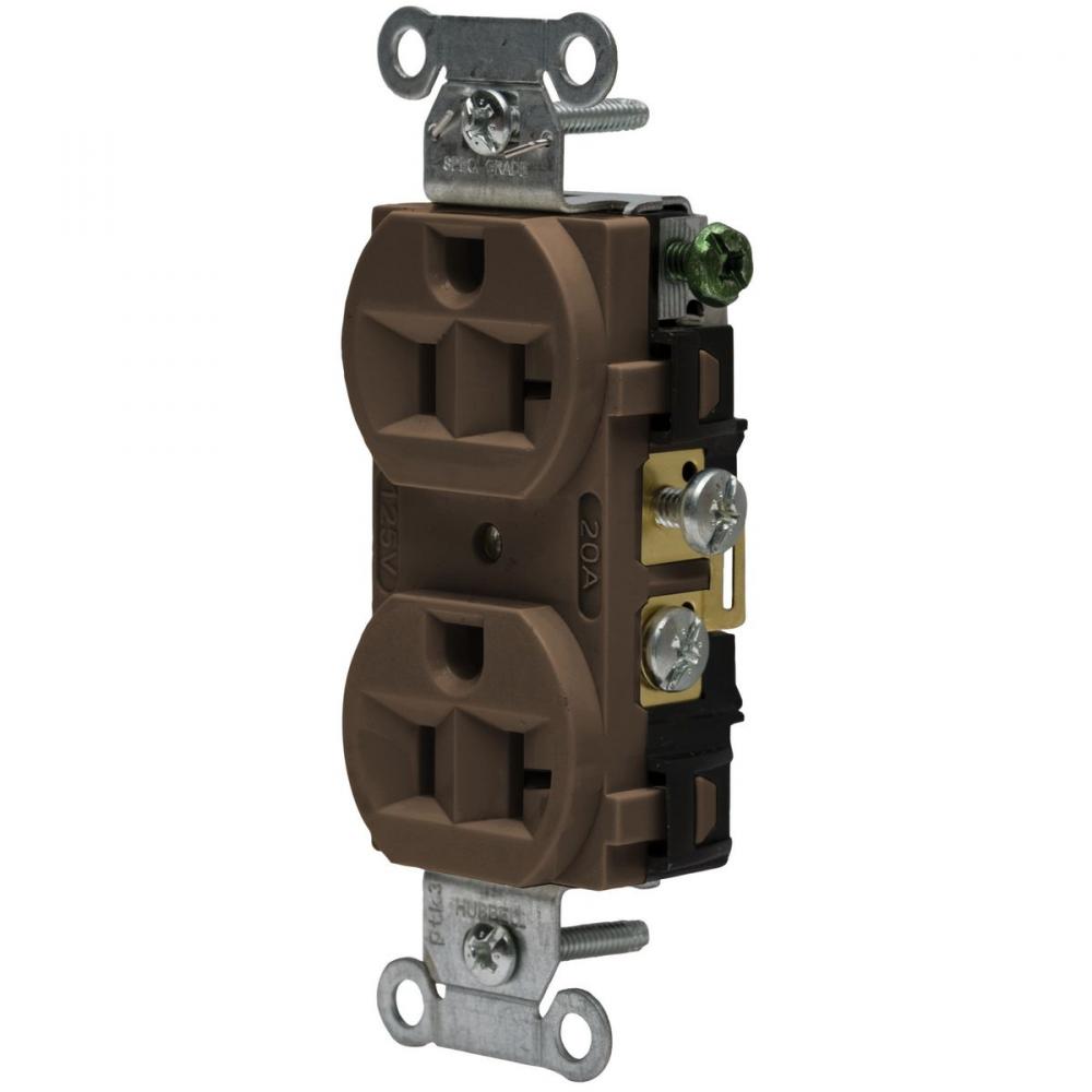 RCPT, DUP SB, HUBPRO, 20A 125V, FG, BR