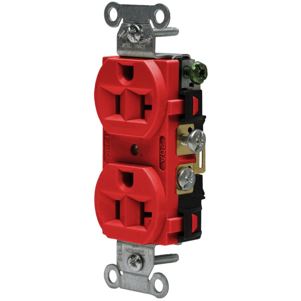 RCPT, DUP SB, HUBPRO, 20A 125V, FG, RD