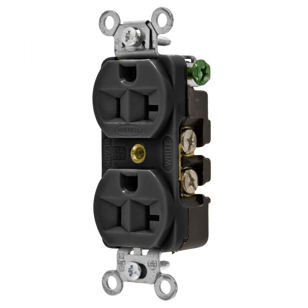 RCPT, DUP SB, HUBPRO, 20A 125V, FG , BK