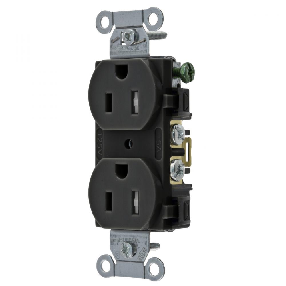 T-RES, COM GRD, 15A 125V, 5-15R, BK, B+S