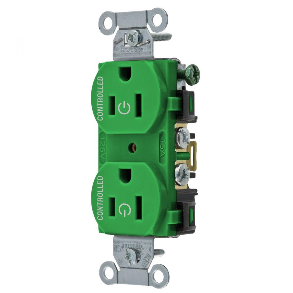 2/2 CONTROLLED 15A 125V, B/S, DUP, GN