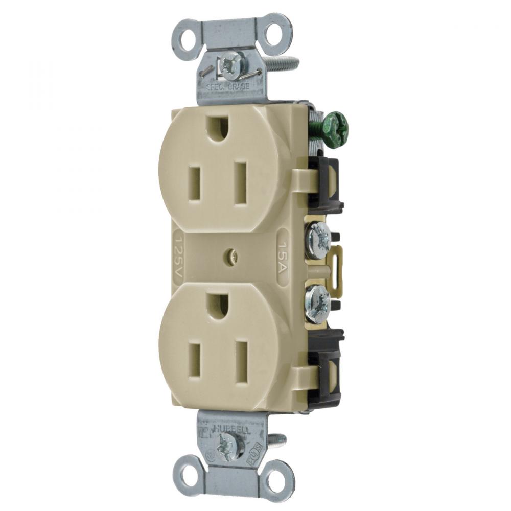 RCPT, DUP SB, COM GRD, 15A 125V, B/S, IV