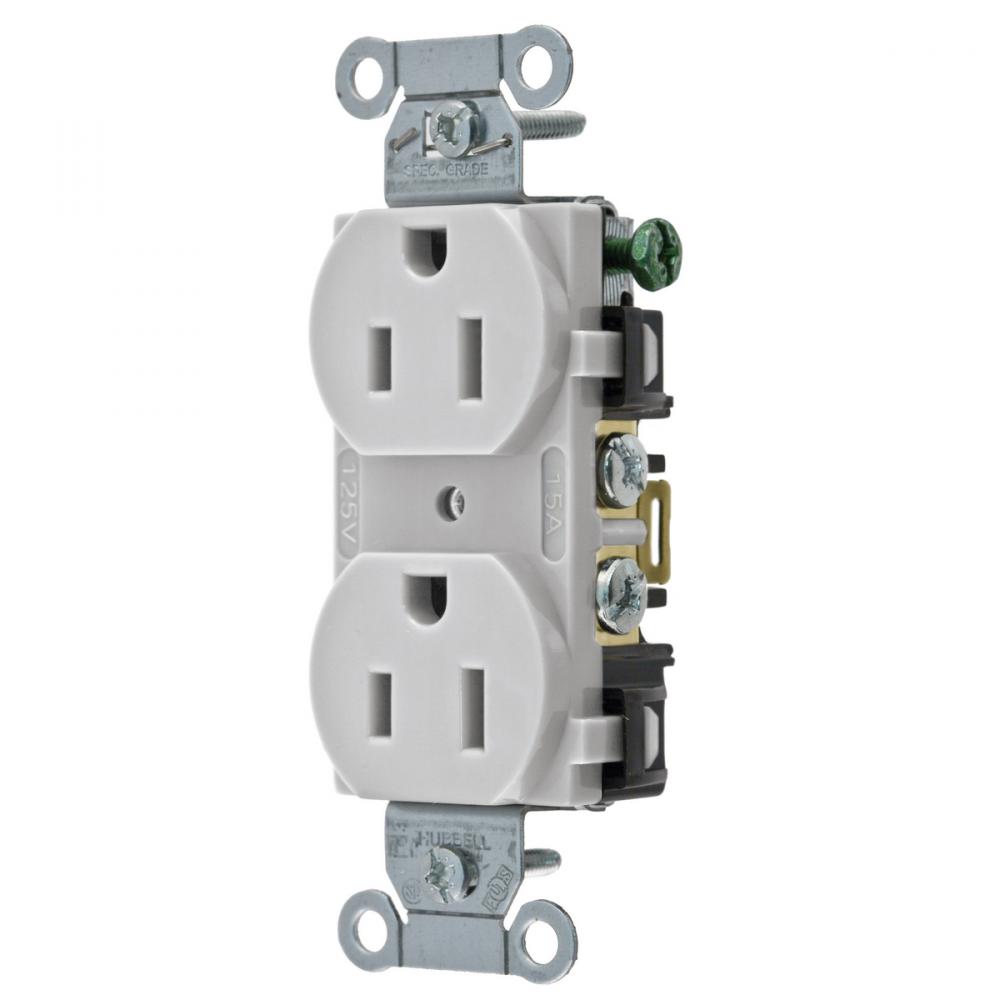 RCPT, DUP SB, COM GRD, 15A 125V, B/S, OW