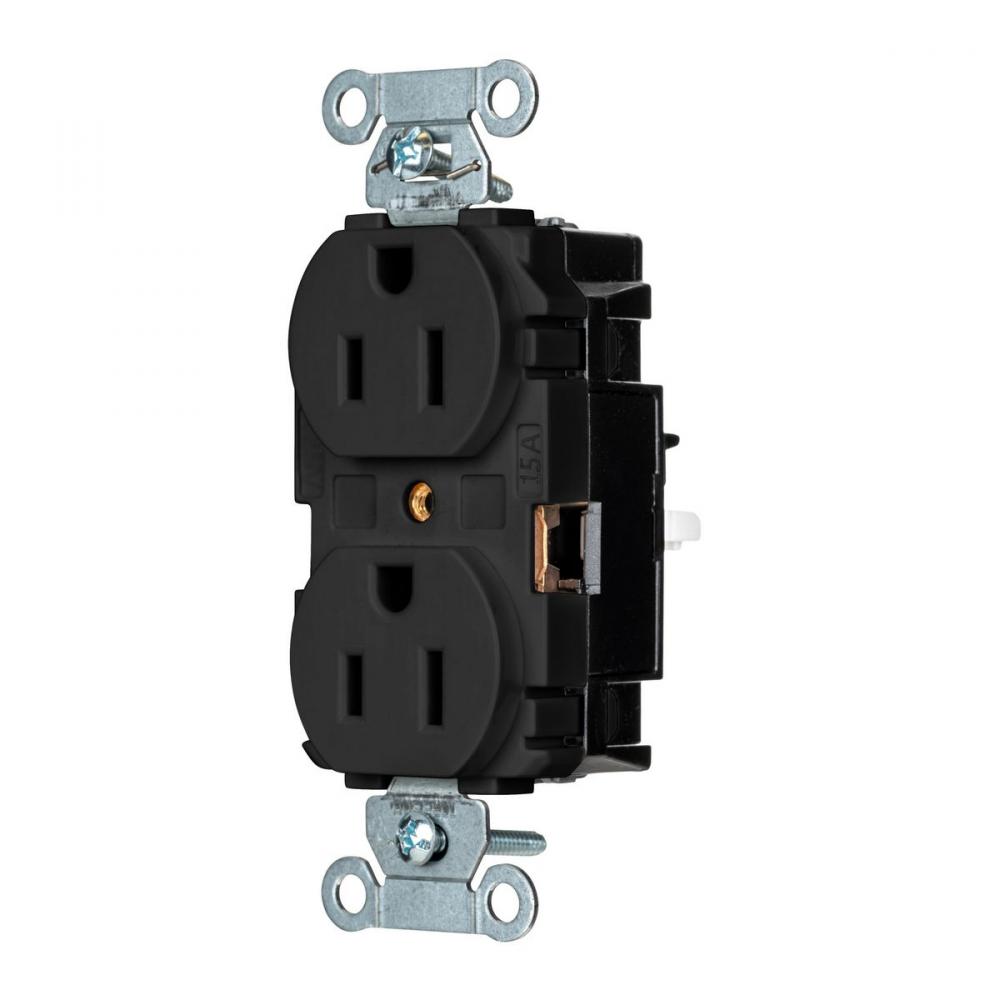 DPLX RCPT, COM, SPRG TRM, 15A 125V, BK