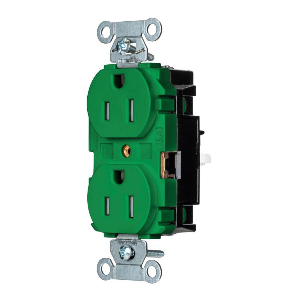 DPLX RCPT COM, TR, SPRG TRM 15A 125V, GN