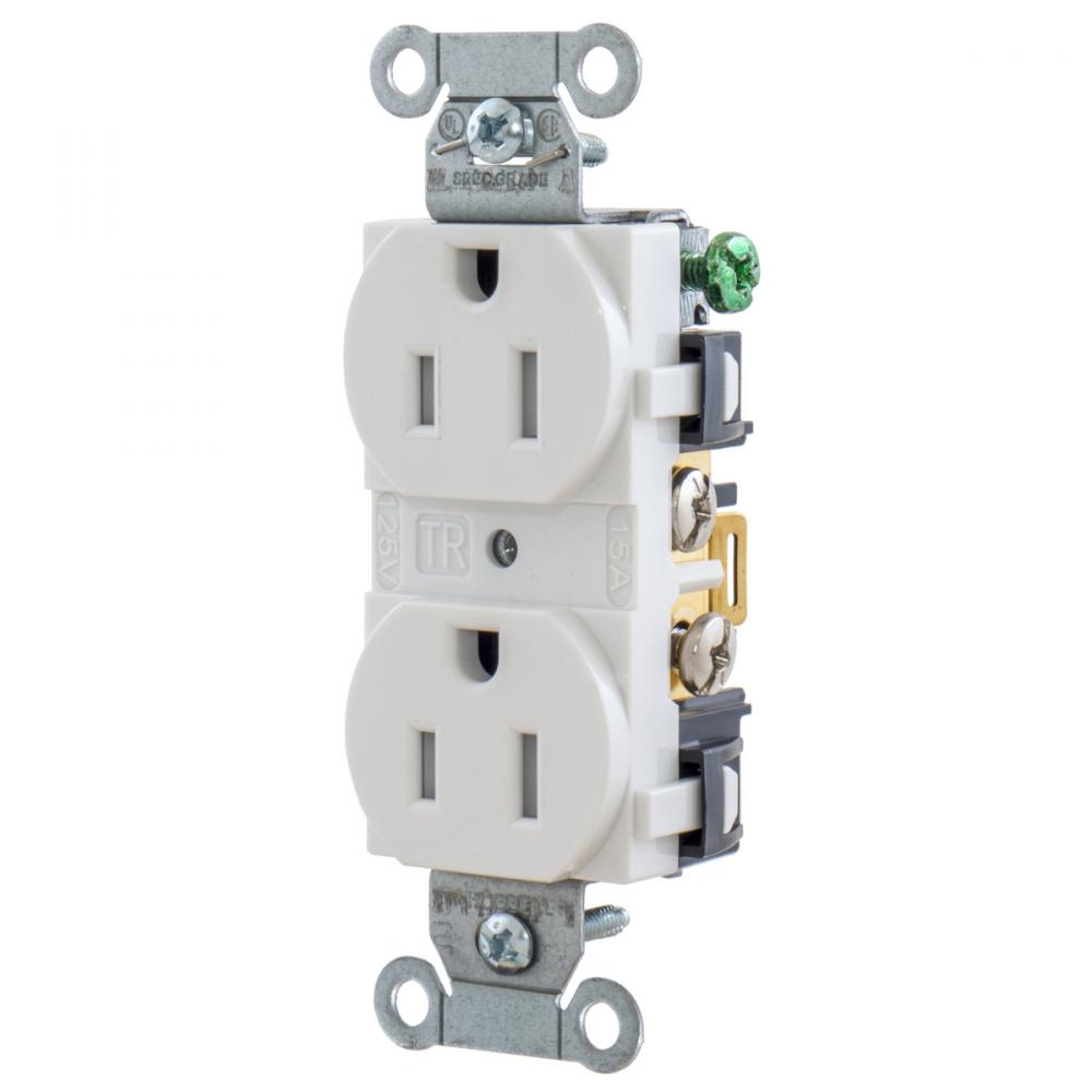 T-RES, COM GRD, 15A 125V, 5-15R,WH, B+S