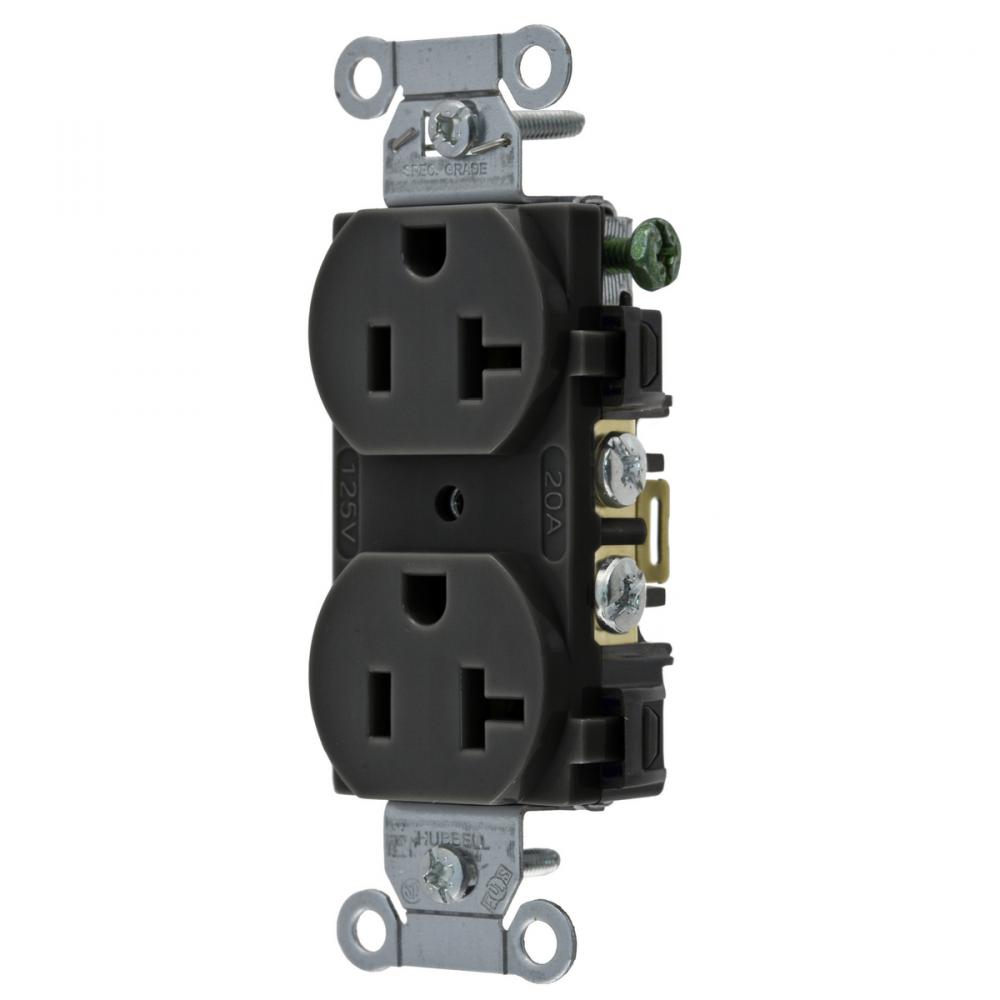RCPT, DUP SB, COM GRD, 20A 125V, B/S, BK
