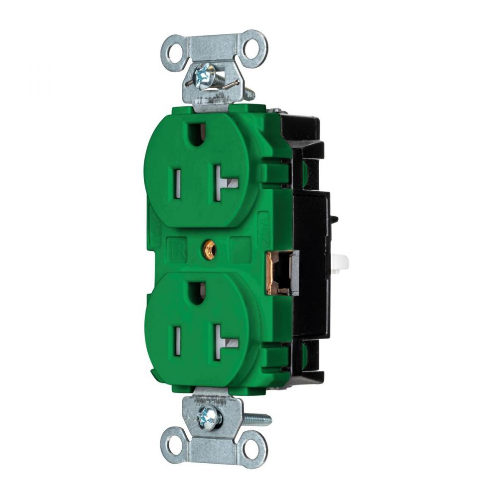 DPLX RCPT COM, TR, SPRG TRM 20A 125V, GN