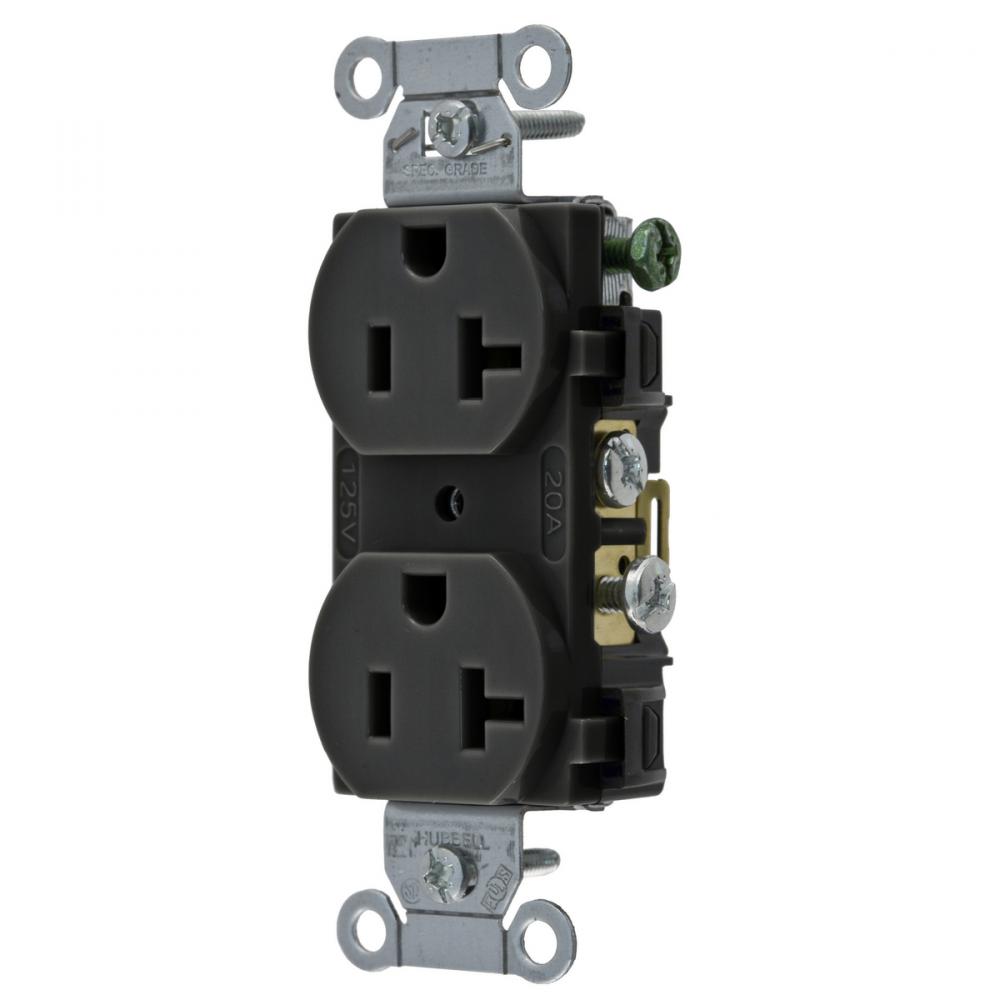 DUP RCPT, COMM GRD, 20A 125V, 5-20R, BK