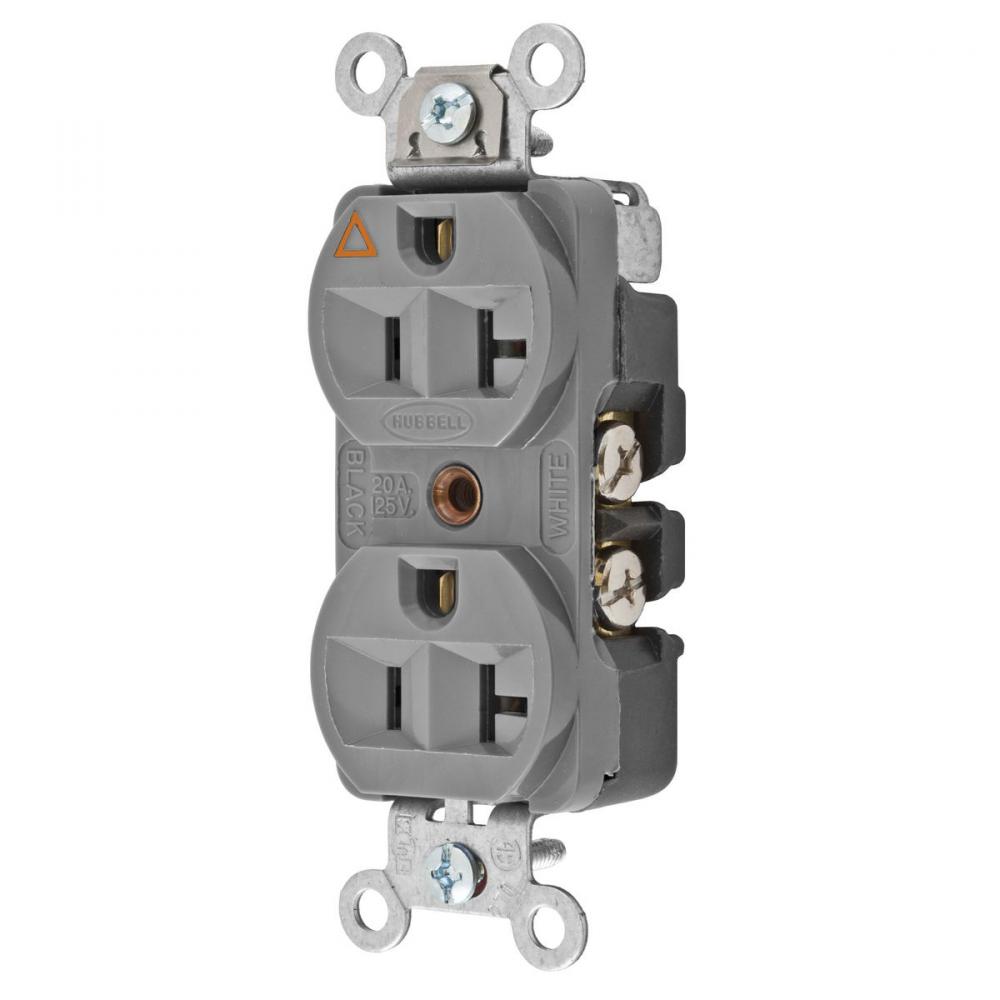 DUP RCPT, IG, CONST GRD, 20A 125V, GY