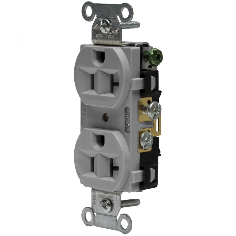 DUP RCPT, COM FG, 20A 125V, 5-20R, GY