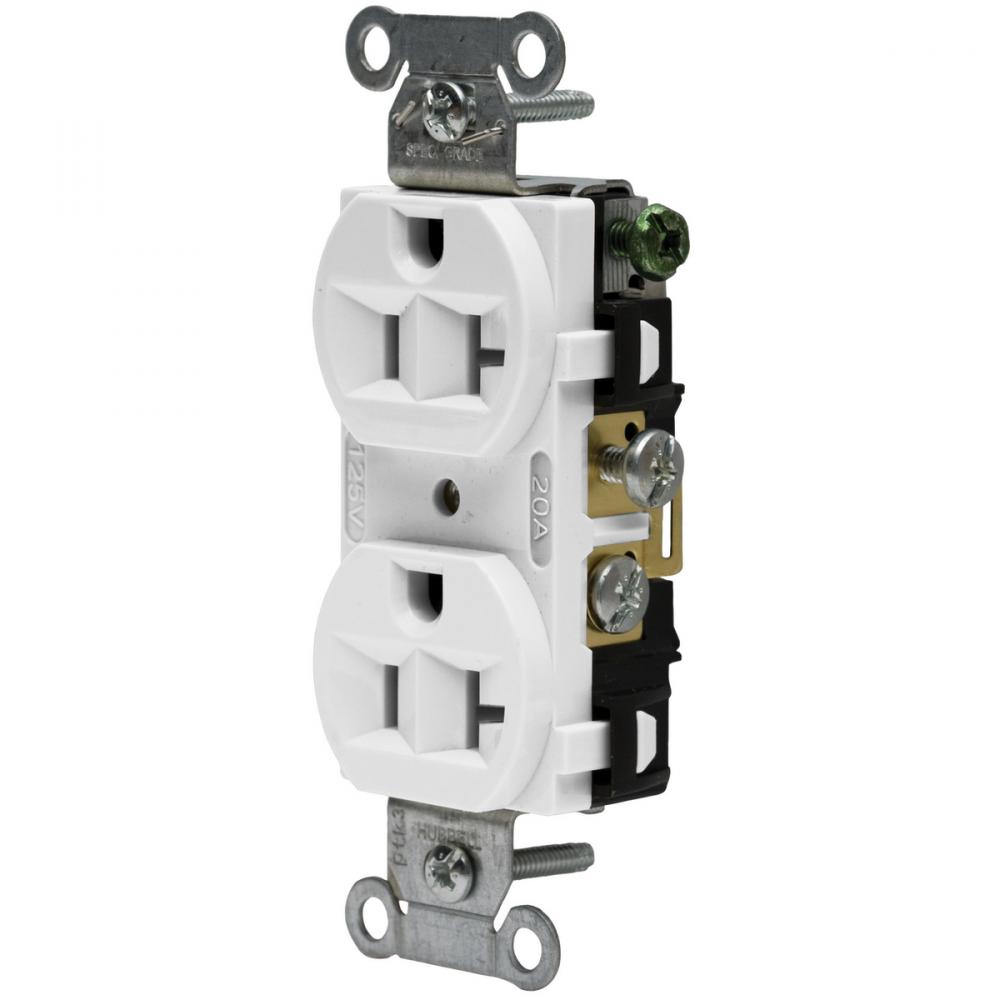 DUP RCPT, COM FG, 20A 125V, 5-20R, WH