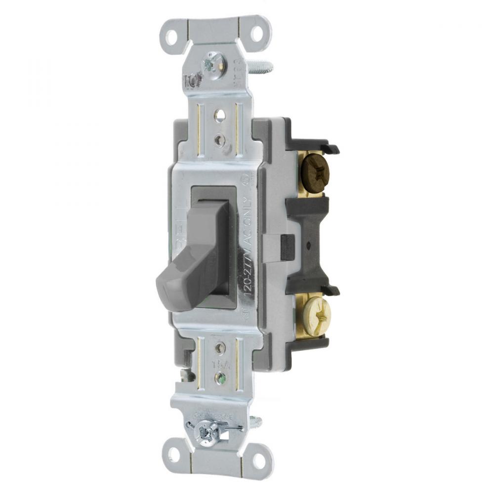 SWITCH, COMM, 3W, 15A 120/277V, B+S, GY