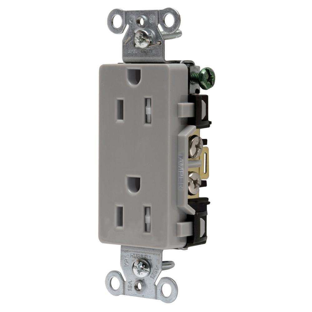 TAMP RES, DECO FACE, 15A 125V, 5-15R, GY