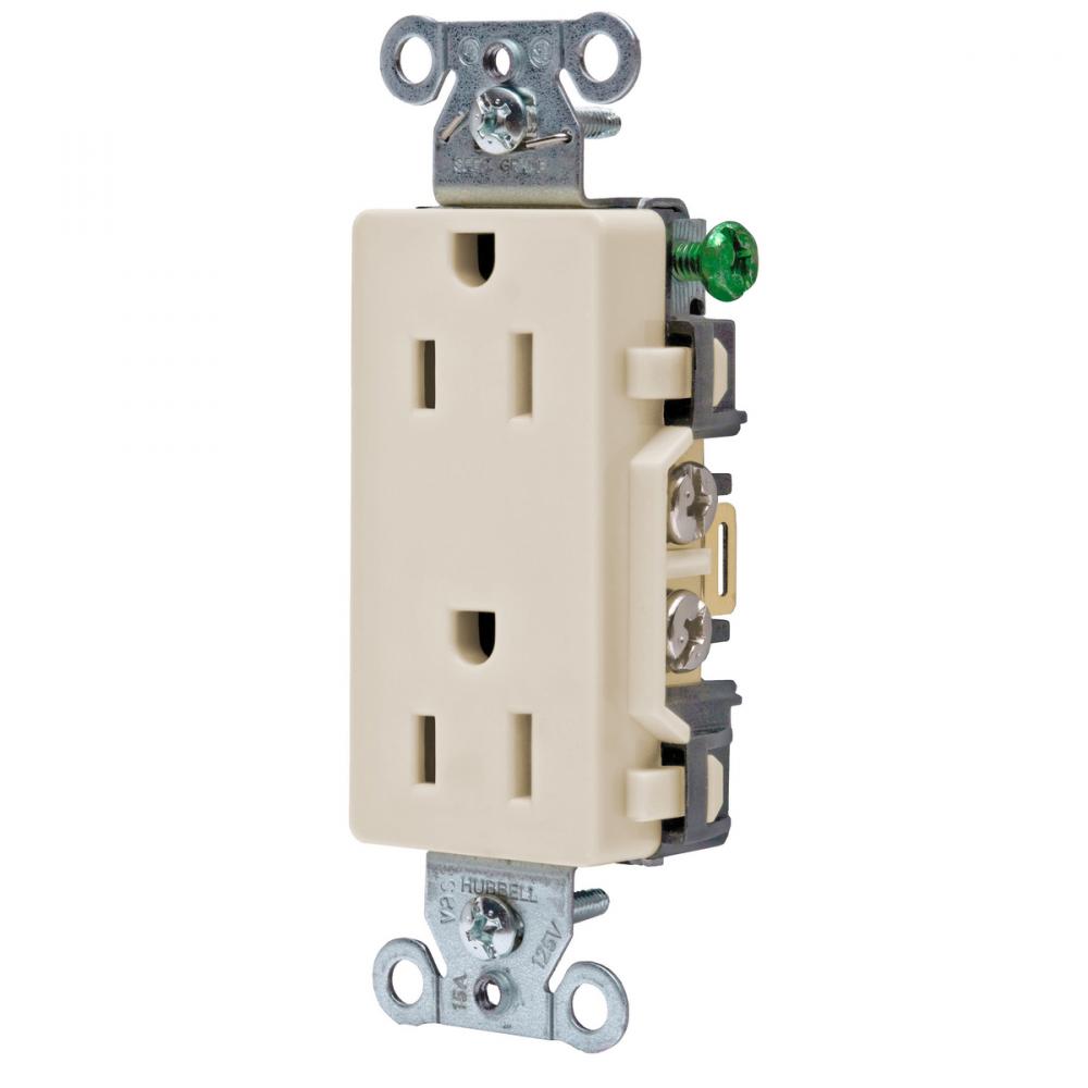 DECO RCPT, COMM GRD, 15A 125V, 5-15R, LA