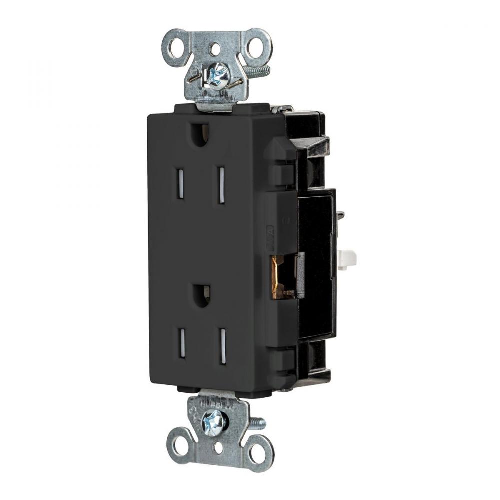 DECO RCPT COM, TR, SPRG TRM 15A 125V, BK