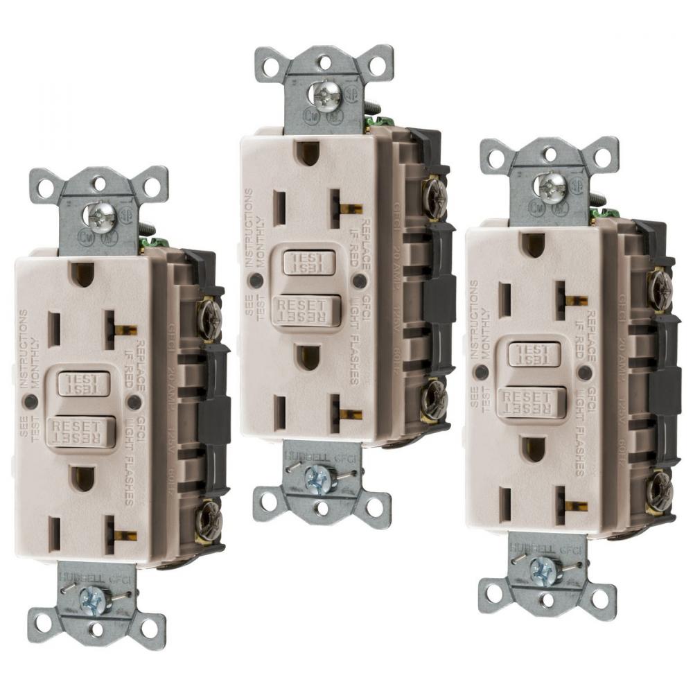 20A COMM SELF TEST GFR LT ALMOND, 3 PACK