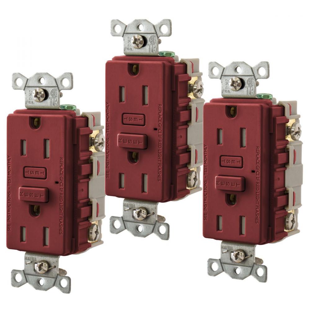 15A HUBBELL PRO GFR TRWR RED, 3PK