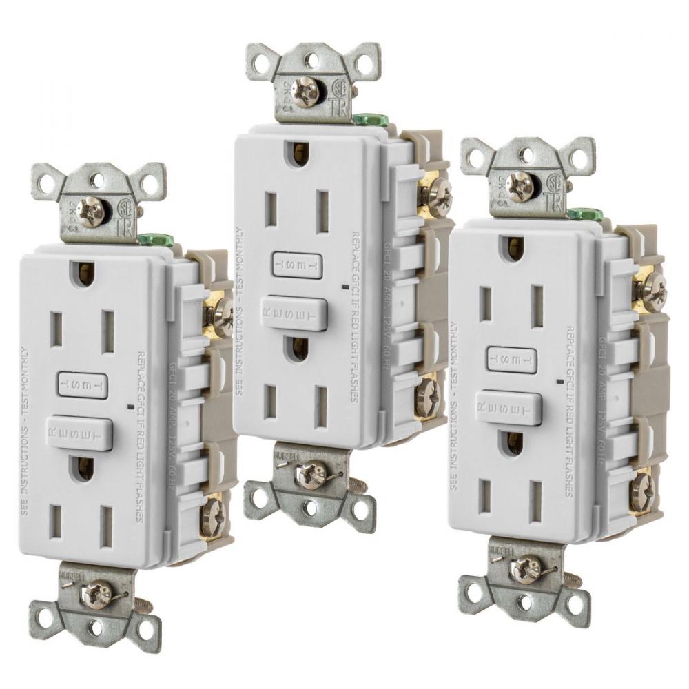 15A HUBBELL PRO GFR TRWR WHITE, 3PK