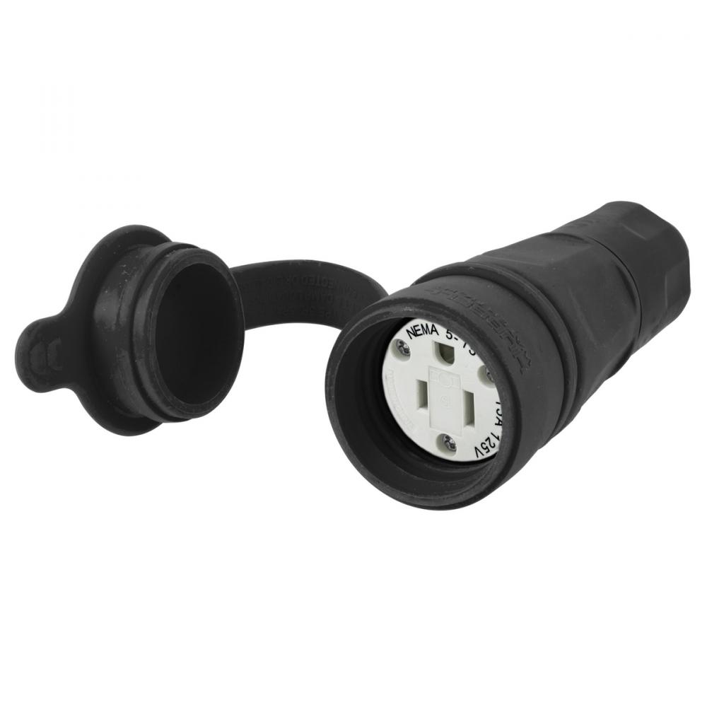 CONN, W/TIGHT, 5-15R, 15A, 125V, BK