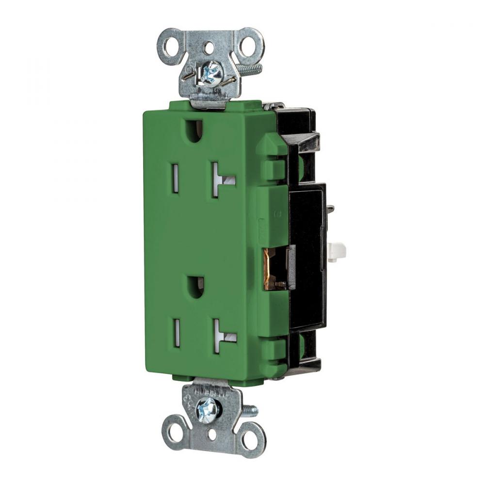 DECO RCPT IND, TR, SPRG TRM 20A 125V, GN